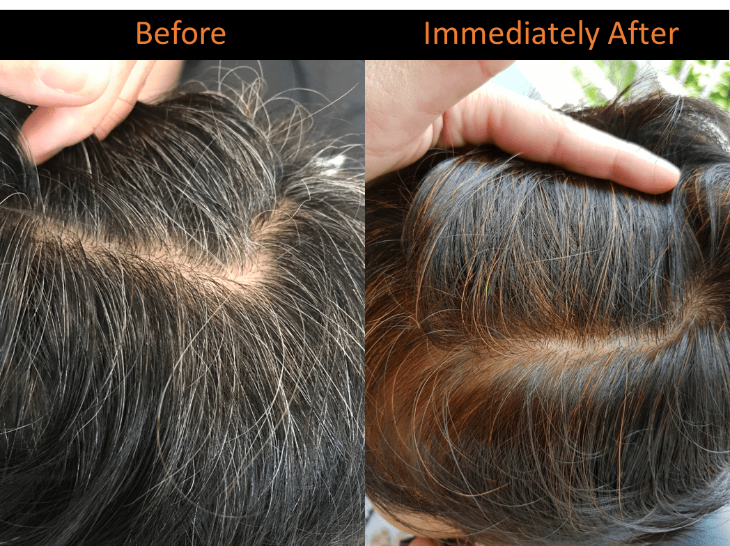 Natural colouring from the herbal paste — before and after