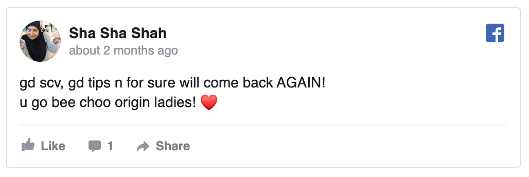 Facebook review by Grace Sho: Great service for my sensitive scalp