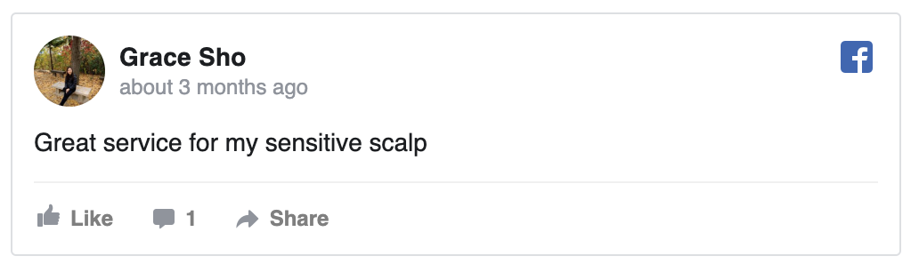 Facebook review by Sha Sha Shah: gd scv, gd tips n for sure will come back AGAIN! u go bee choo origin ladies!